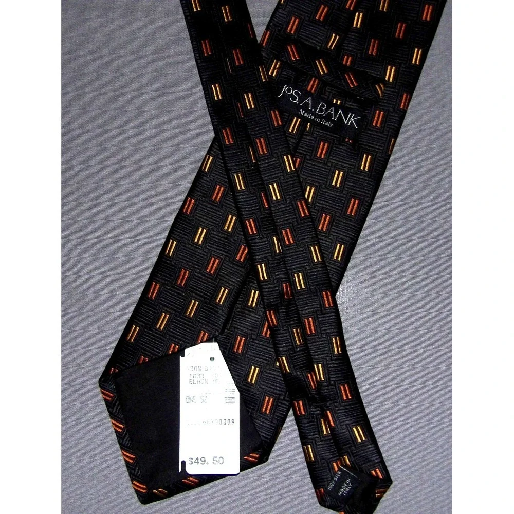 NEW! Jos. A. Bank 100% Silk Made in Italy Black Geometric Neck Tie NWT!